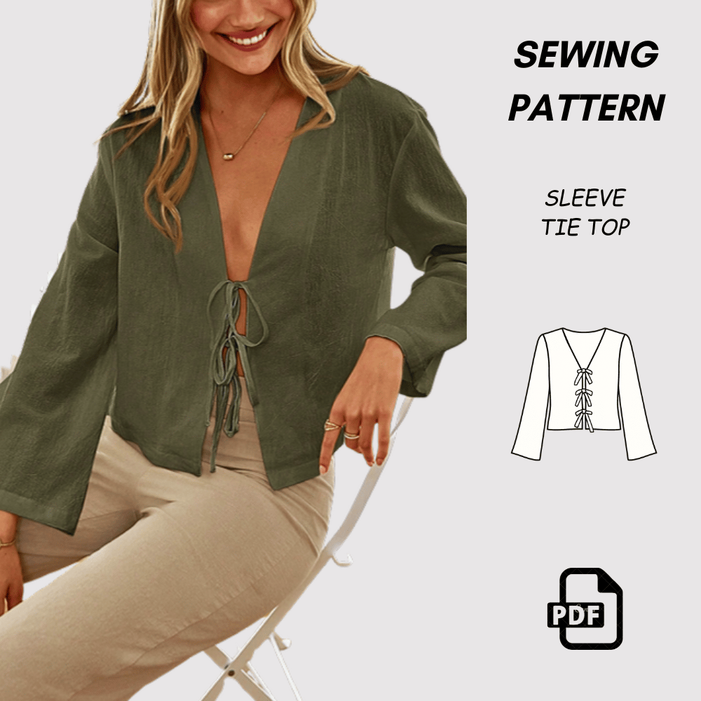 Women’s Peplum Tie Top Sewing Pattern (PDF Download) | Puffed Sleeve ...