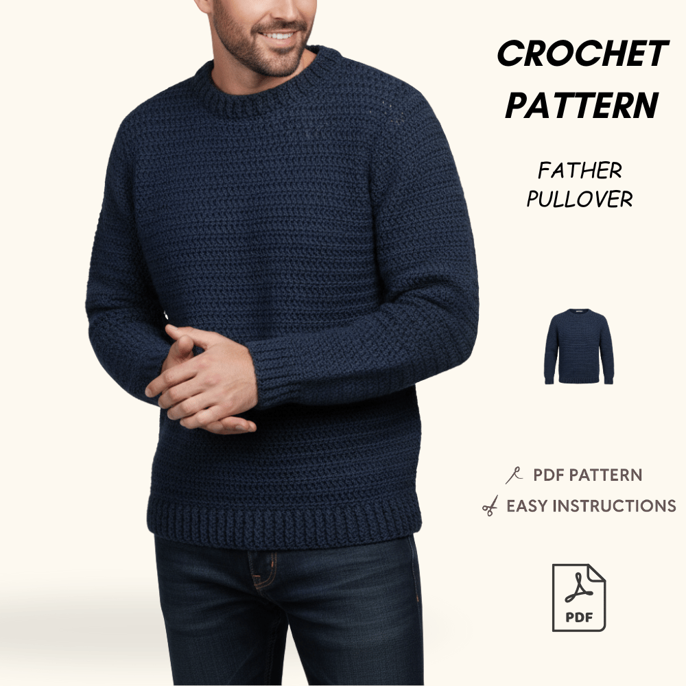 Men's Crochet Sweater Pattern PDF Download, Unisex Pullover, Ribbed ...