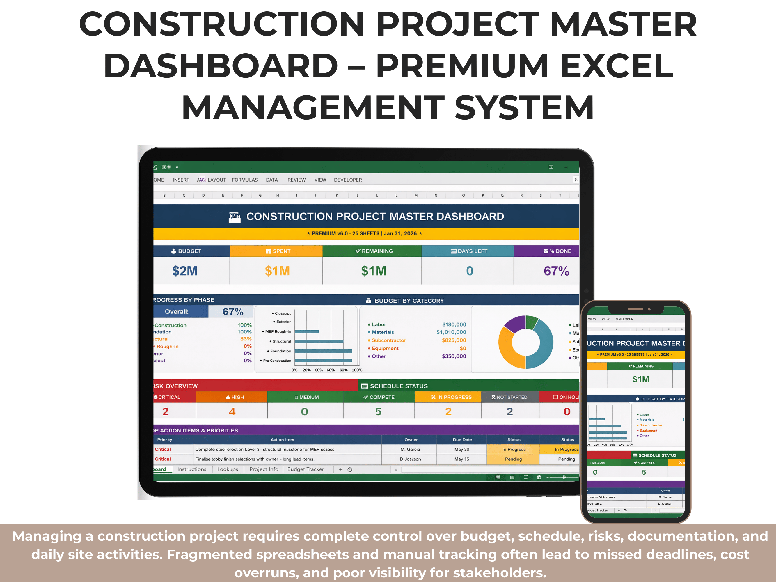 Construction Project Master Dashboard – Premium Excel Management System