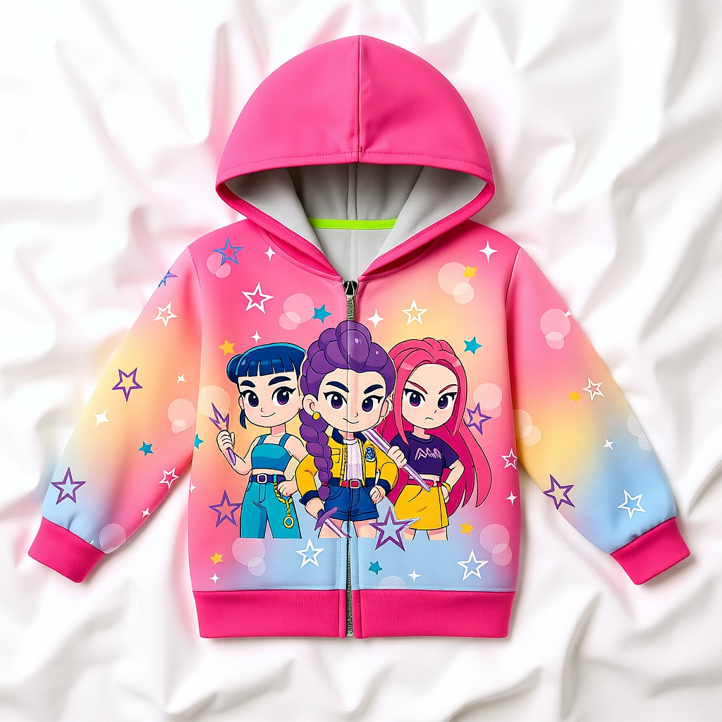 Cool demon style K-pop hooded pullover jacket for girls