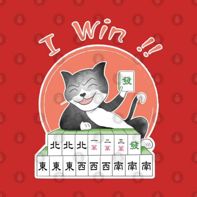 MAHJONG tiles i win cat T-Shirt Mahjong T-Shirt