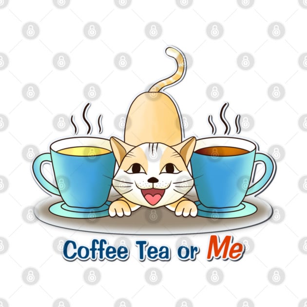 Funny Cat_Coffee Tea or Me T-Shirt Cat T-Shirt
