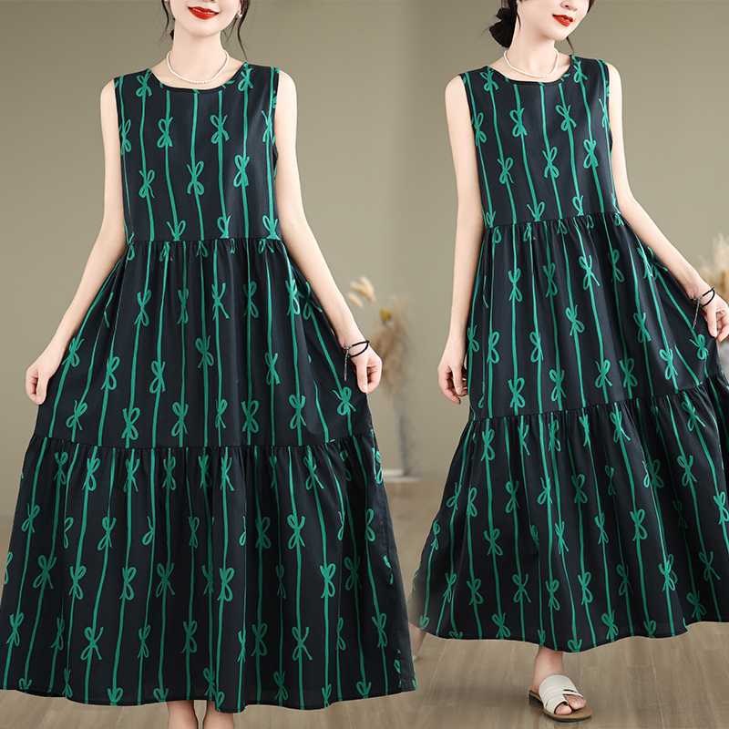 Plus size minimalist sleeveless cotton linen dress for daily wear