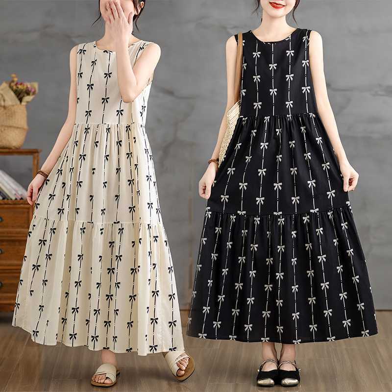 Lightweight cotton linen plus size sleeveless long summer dress