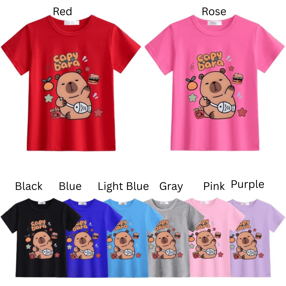 Capybara print children’s short-sleeved cotton T-shirt for summer