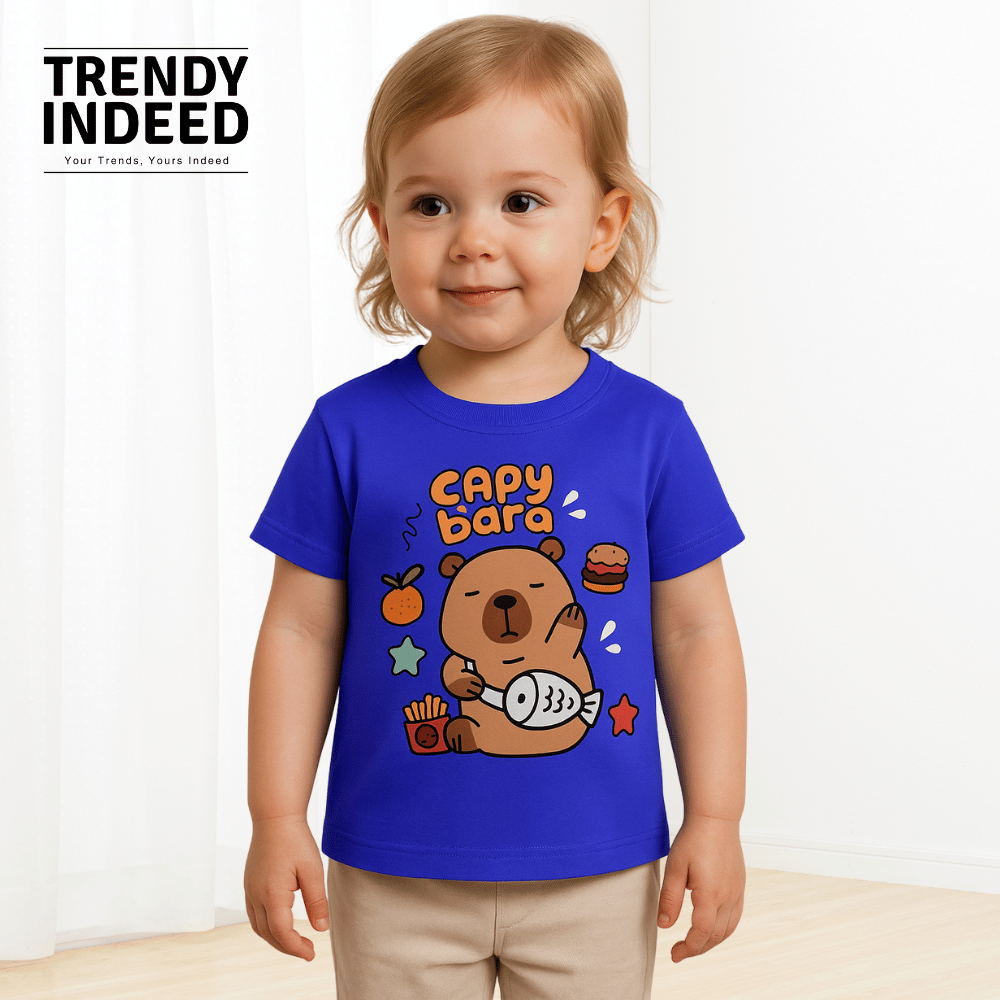 Capybara themed short sleeve cotton top for young children