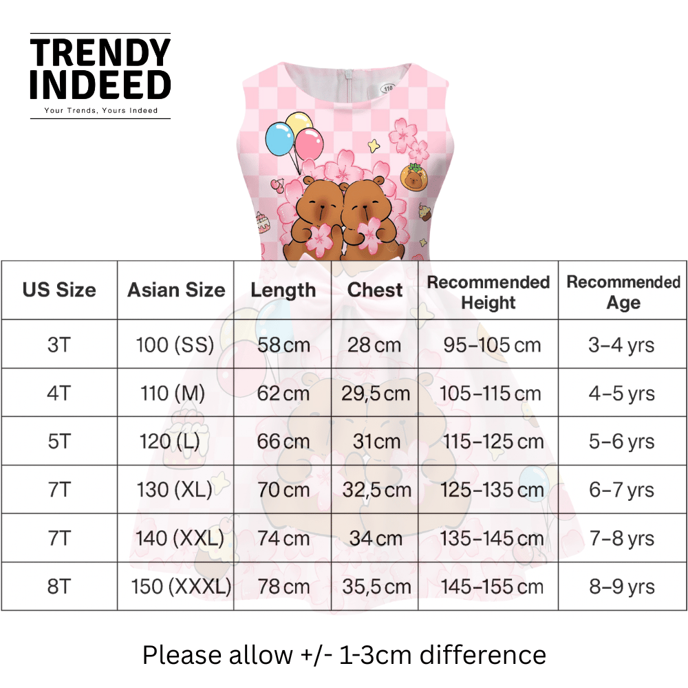 Capybara themed girls princess dress with flared A-line skirt