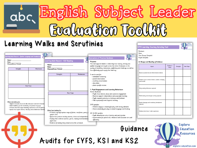 Primary English Subject Leader Evaluation Toolkit for EYFS, KS1, KS2 ...