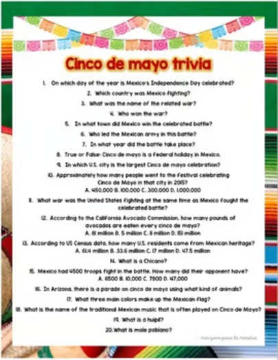 Cinco de Mayo Trivia Webquest Fun activity lesson plan