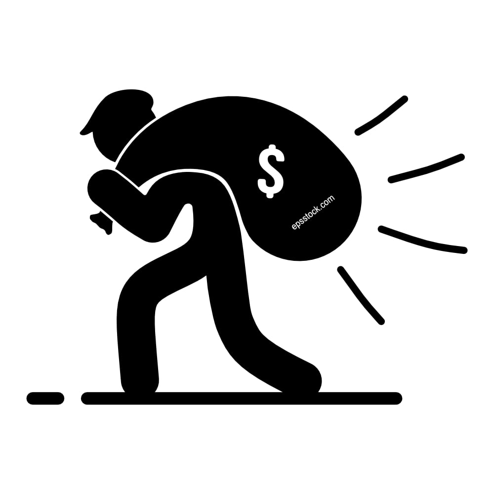 The thief carries a bag of money