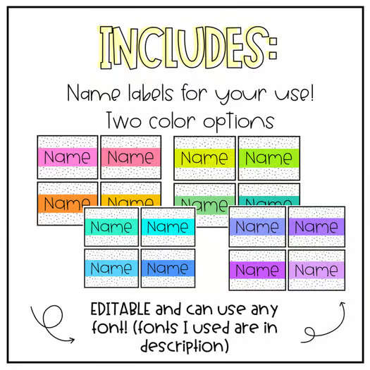 EDITABLE Pastel/Bright Name tags for Student Book Bins, Cubbies, Supplies, etc.
