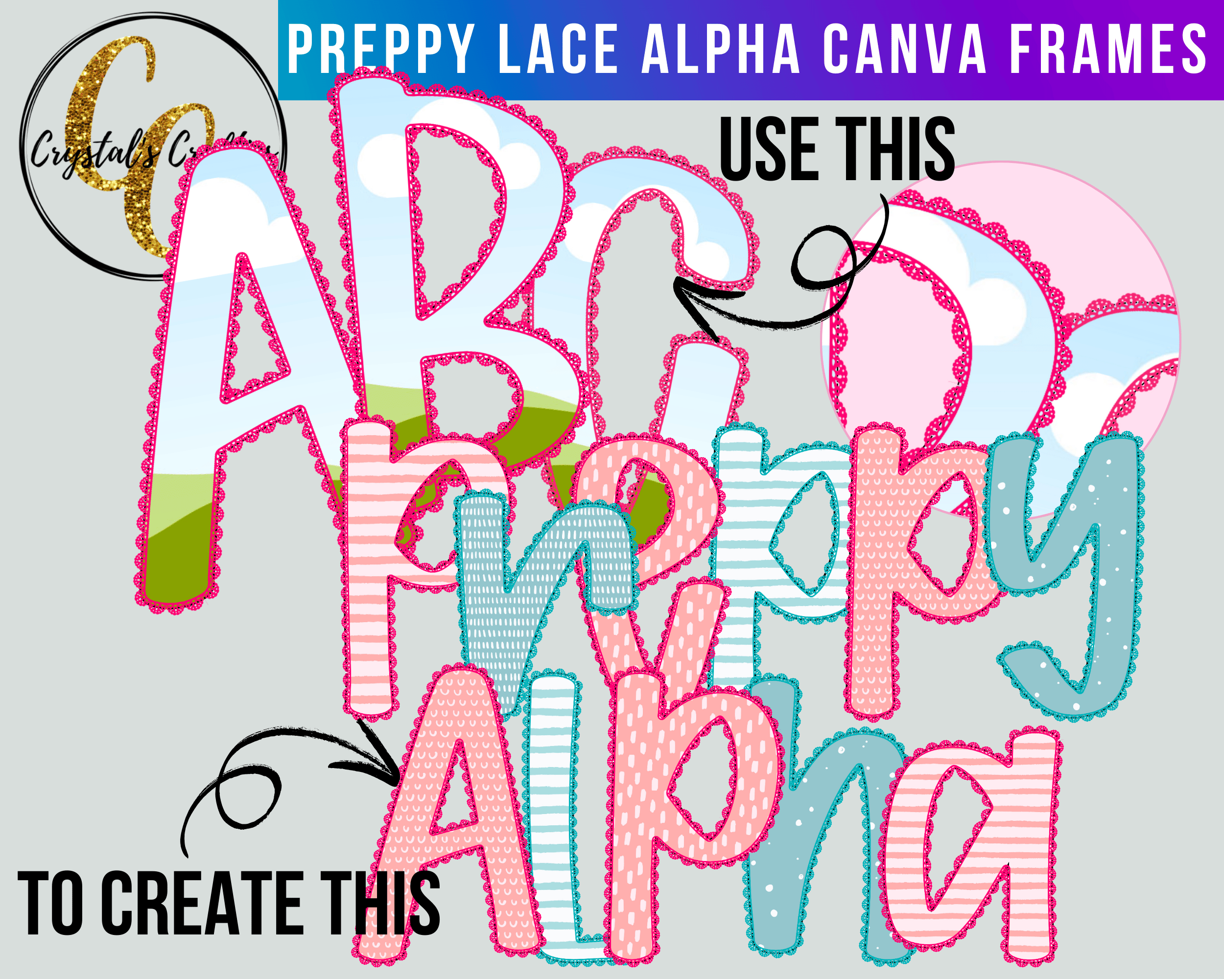 Slide In Lettering Frames Preppy Lace Canva Letter Frames - Payhip