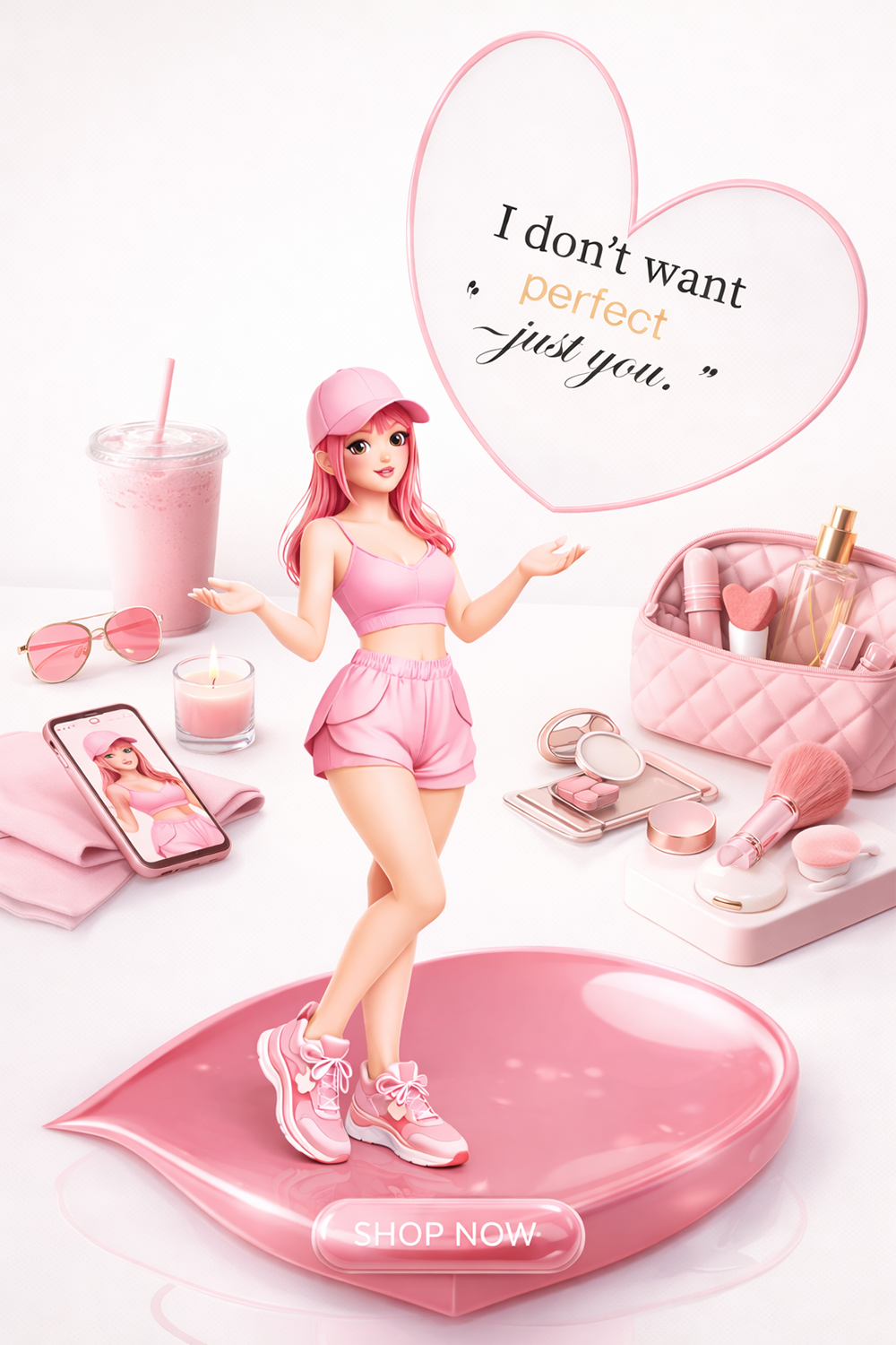 romantic sports art, feminine illustration, luxury sports aesthetic, pink fashion art, romantic quote art, editorial illustration, feminine sneaker art, valentine aesthetic, love typography art, modern romance art, sporty feminine design, high fashion ill