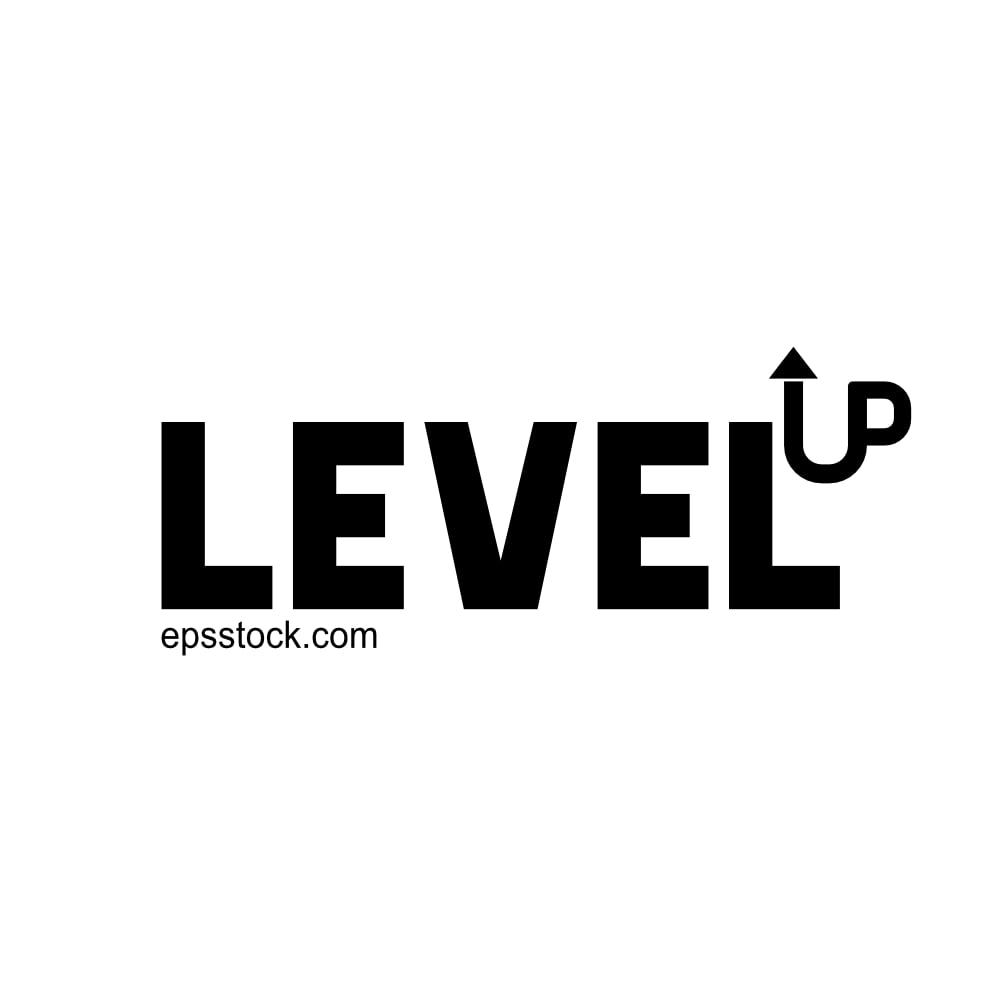level up inscription, black isolated silhouette
