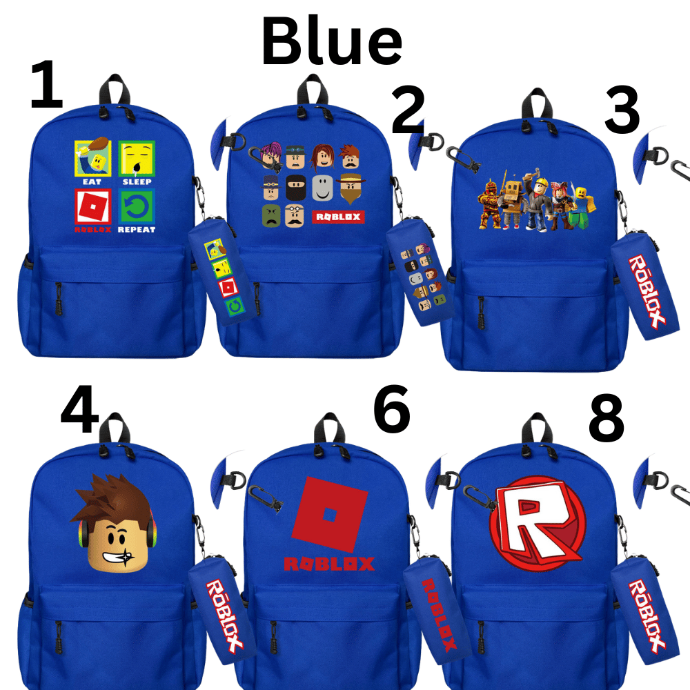 Kids building game style backpack set with matching pencil case