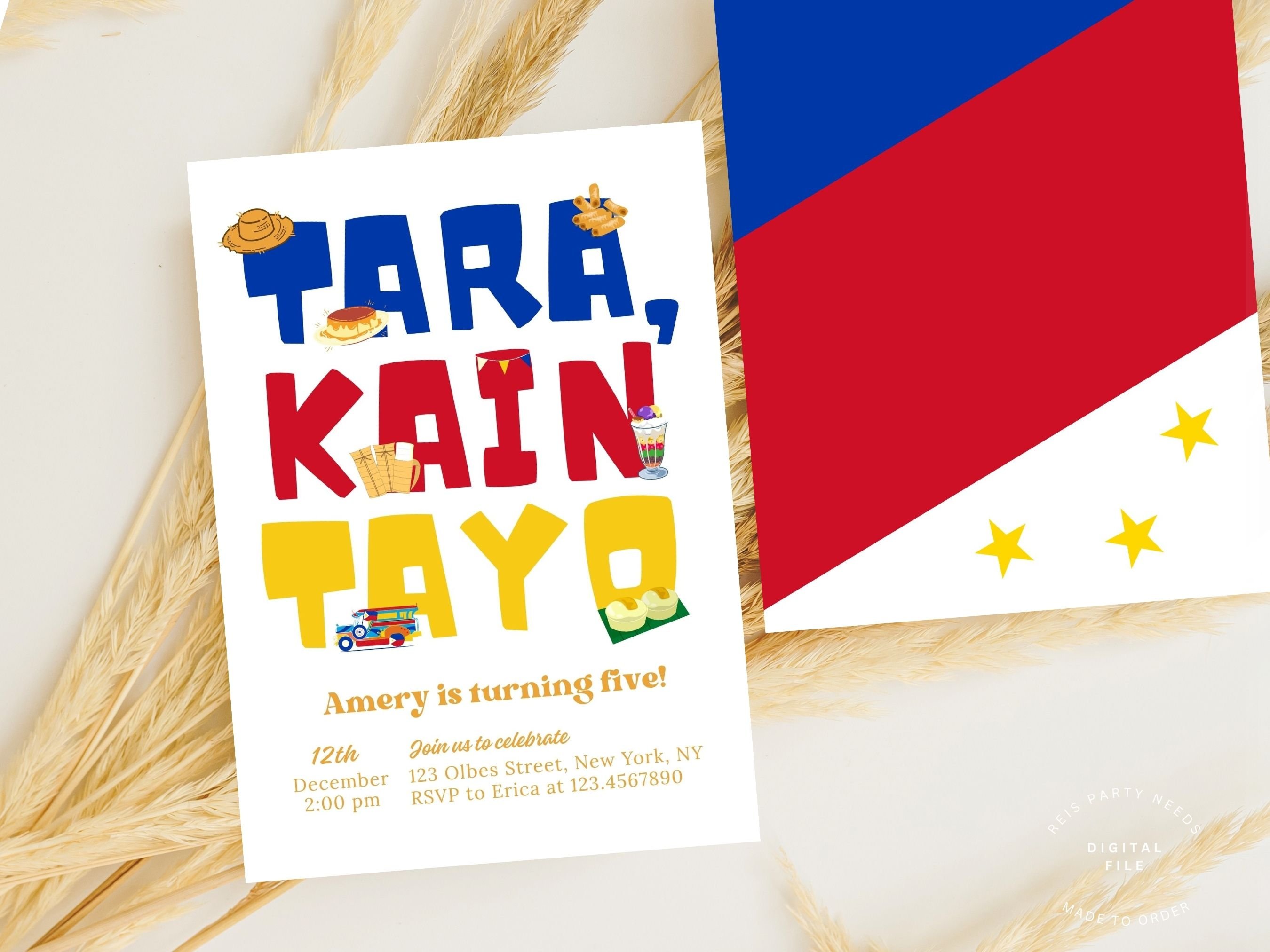 Pinoy Invitation Tara Kain Tayo Birthday Invitation | Filipino Food Theme Kids Party ...
