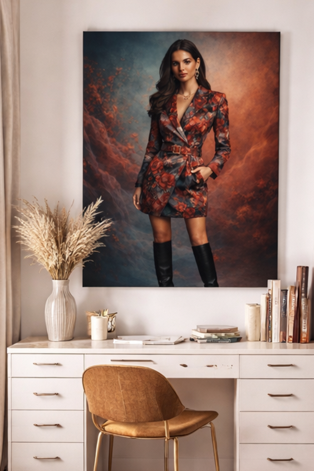 luxury fashion editorial, haute couture, executive feminine power, couture blazer dress, high fashion photography, luxury editorial aesthetic