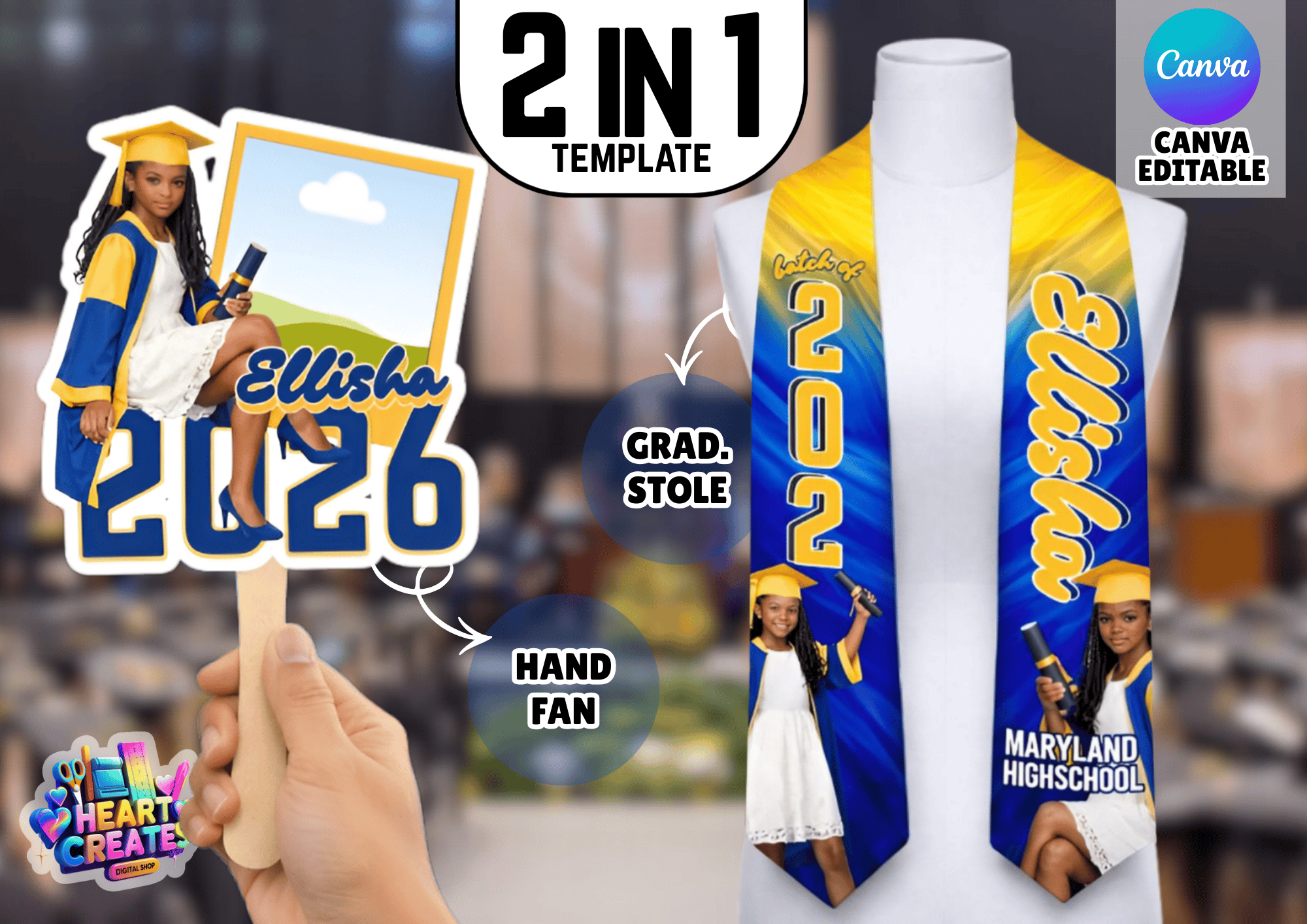 GRADUATION HAND FAN AND STOLE(BLUE) - Payhip