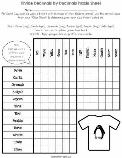 Dividing Decimals by Decimals Activity with Long Division Worksheets Math Puzzle