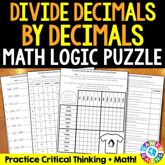 Dividing Decimals by Decimals Activity with Long Division Worksheets Math Puzzle