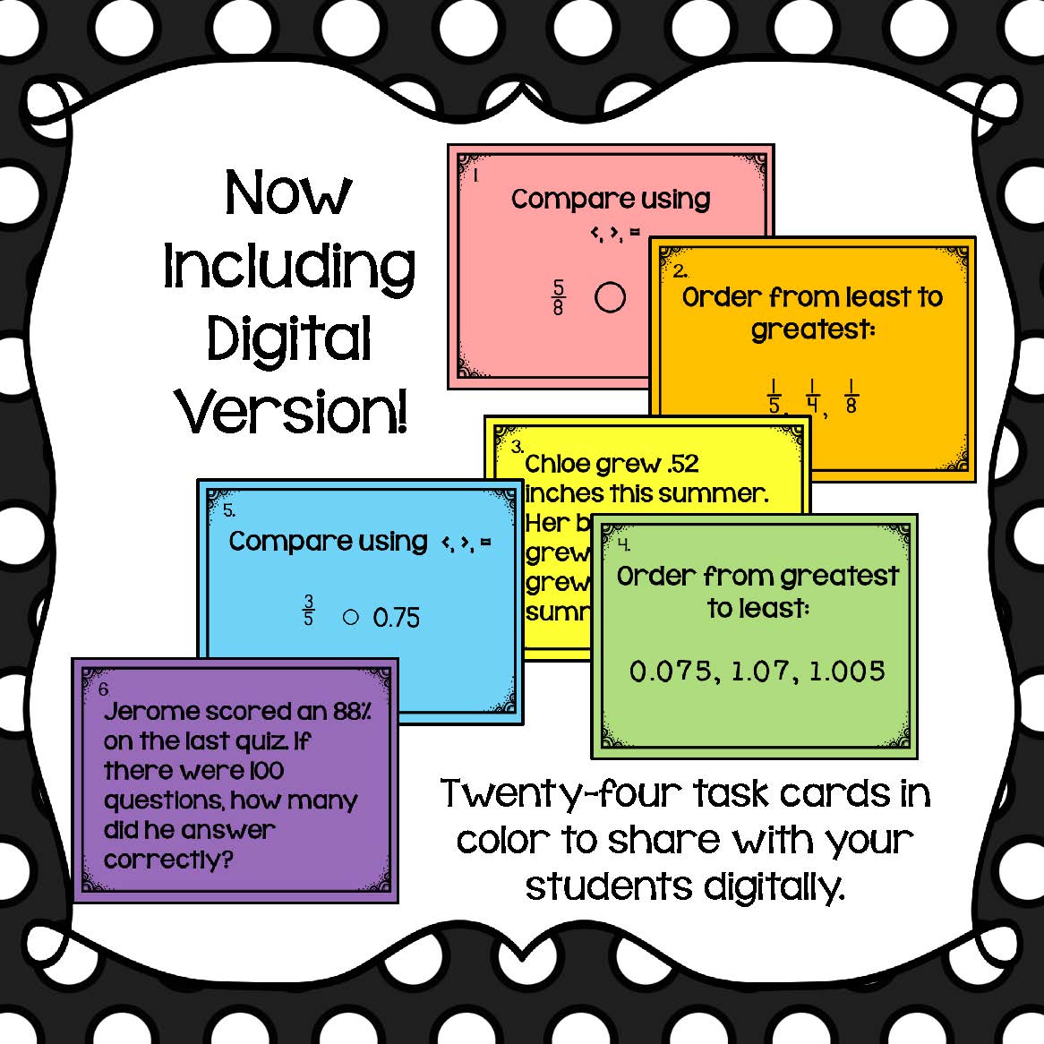 Fraction, Decimal, and Percent: Ordering, Comparing, and Converting Task Cards