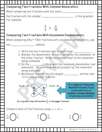Fractions & Decimals Comparisons Interactive Notes (VA Math SOL 5.NS.1)