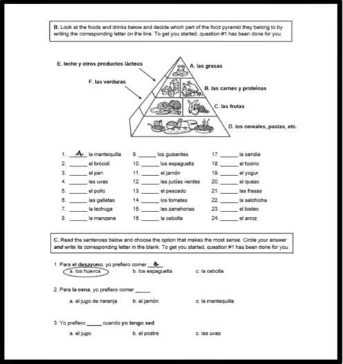 Spanish 1 Food La Comida Review Packet