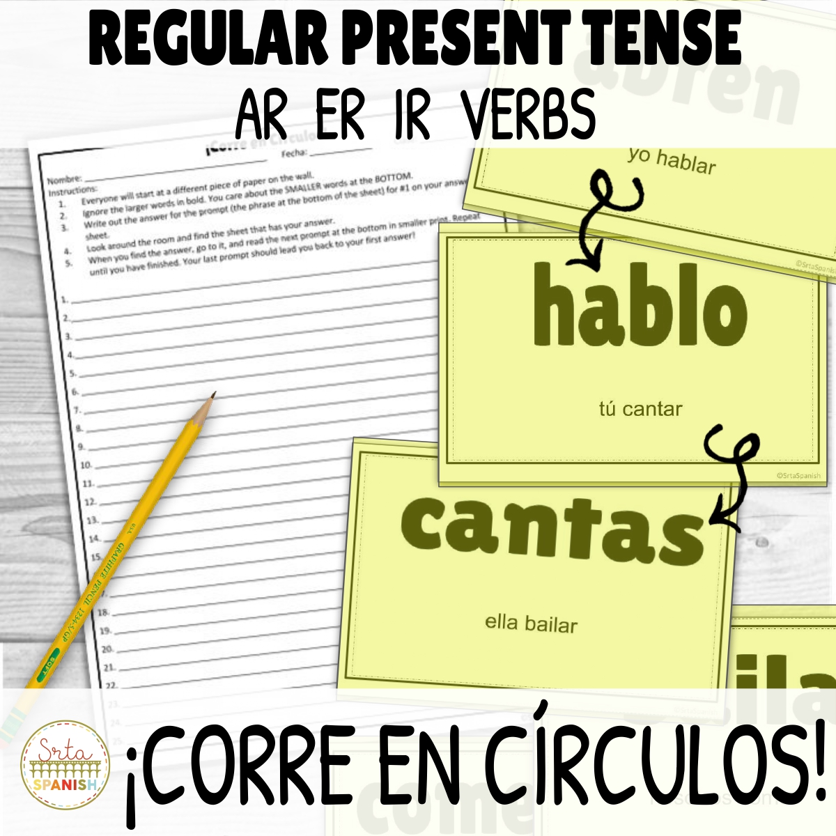 AR ER IR Present Tense Regular Verbs Spanish 1 Final Exam Review Game Sub Plans