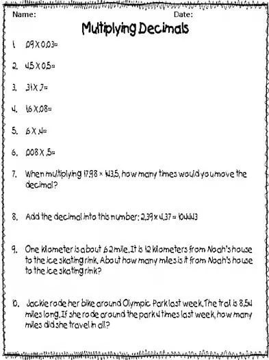5th Grade Multiply Decimals Practice and Quiz Packet Set