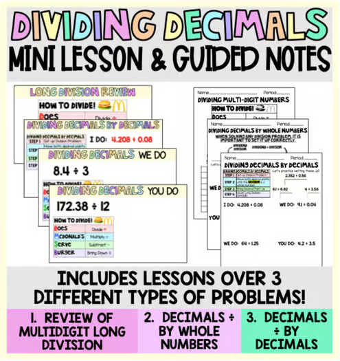 Dividing Decimals Mini Lesson & Guided Notes