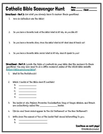 Catholic Bible Scavenger Hunt