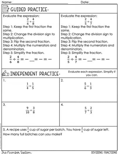 Dividing Fractions Guided Notes and Practice