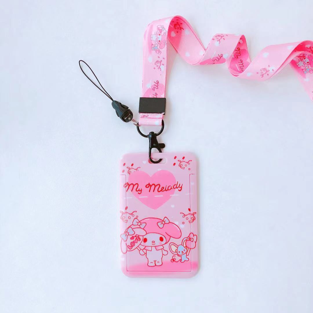 Kids cartoon lanyard and ID card holder with kawaii style prints