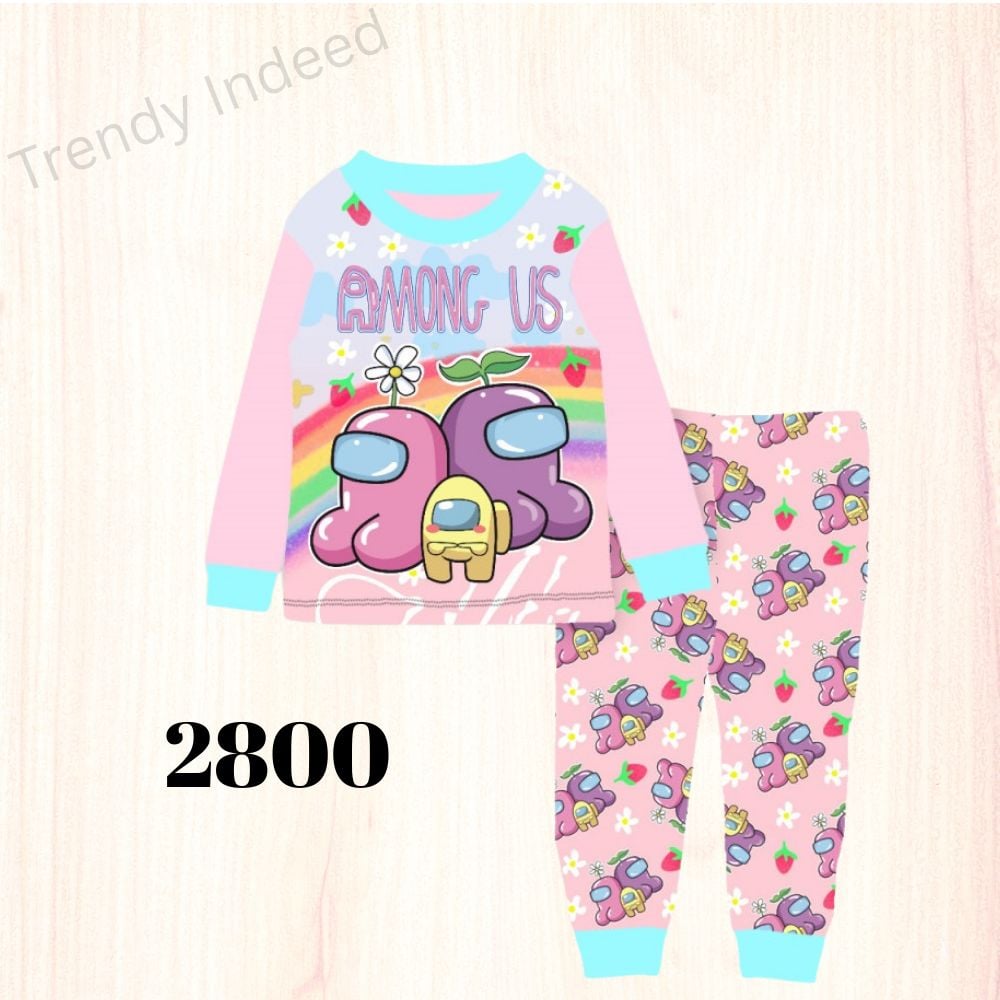 Children’s cartoon game style pajamas with galaxy and block prints