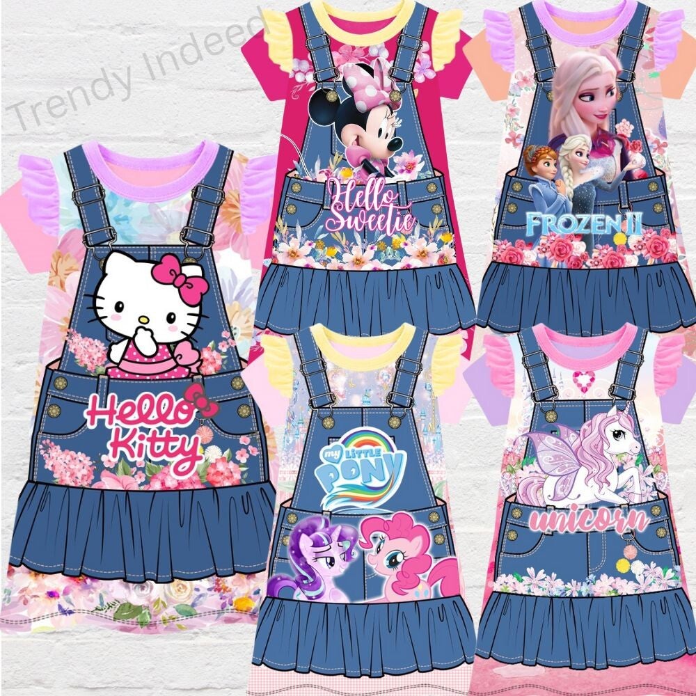 Character-inspired girls dresses with cute cartoon and fantasy themes