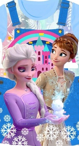 Cute girls printed dress with faux denim look and princess style