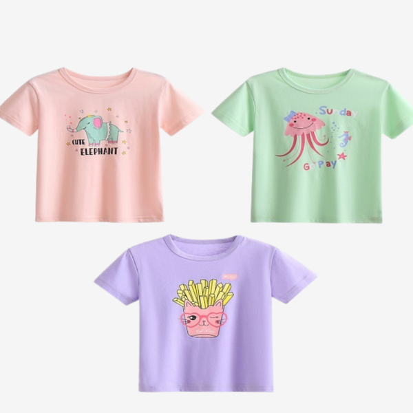 Kids cotton T-shirt with colorful animal cartoon prints