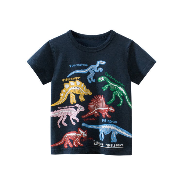 Kids cotton T-shirt with cute dinosaur cartoon print