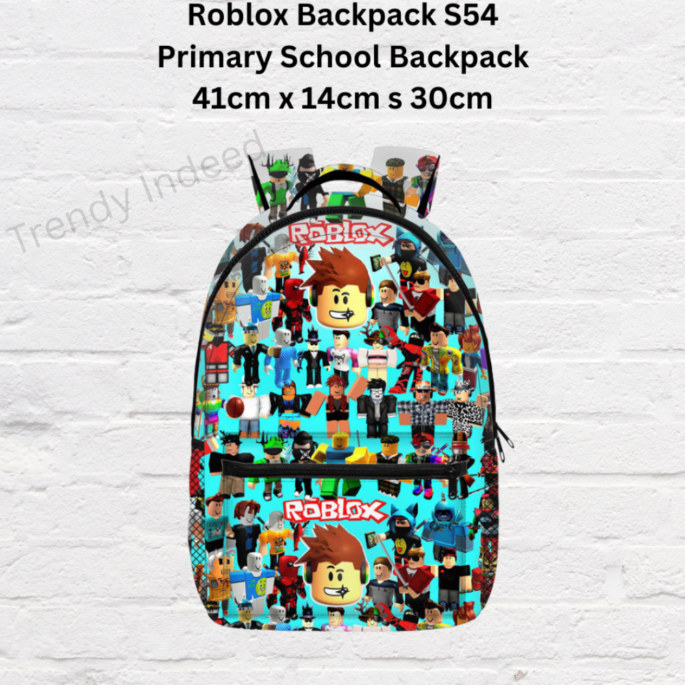 Kids gaming-themed backpack with colorful block print