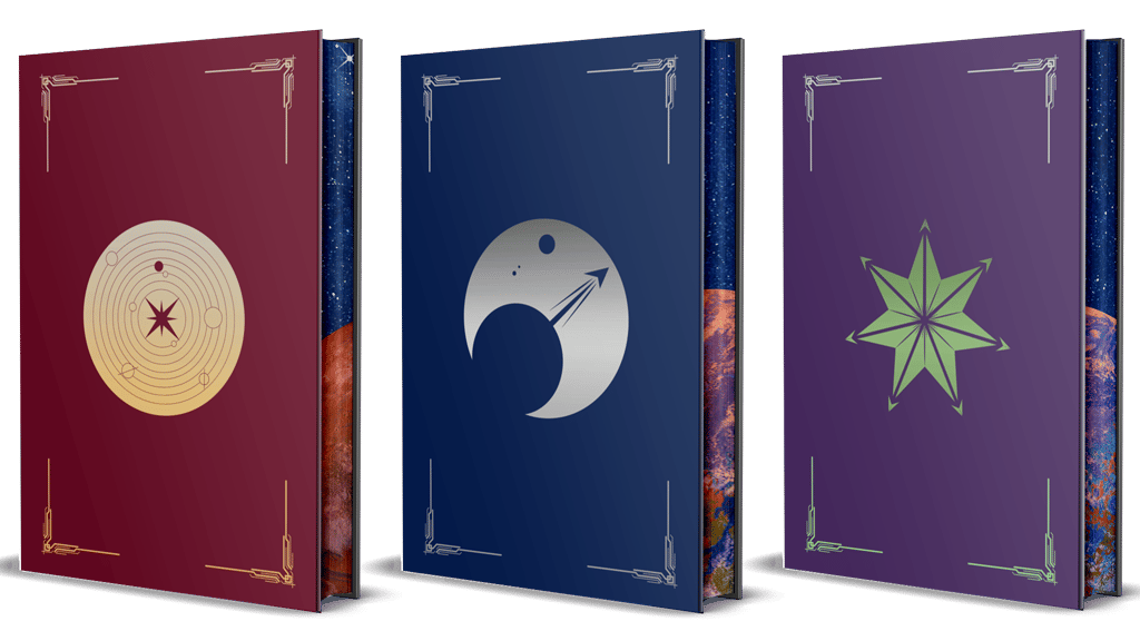 3D mockup of deluxe edition hardcovers with jacket removed, revealing case foil design