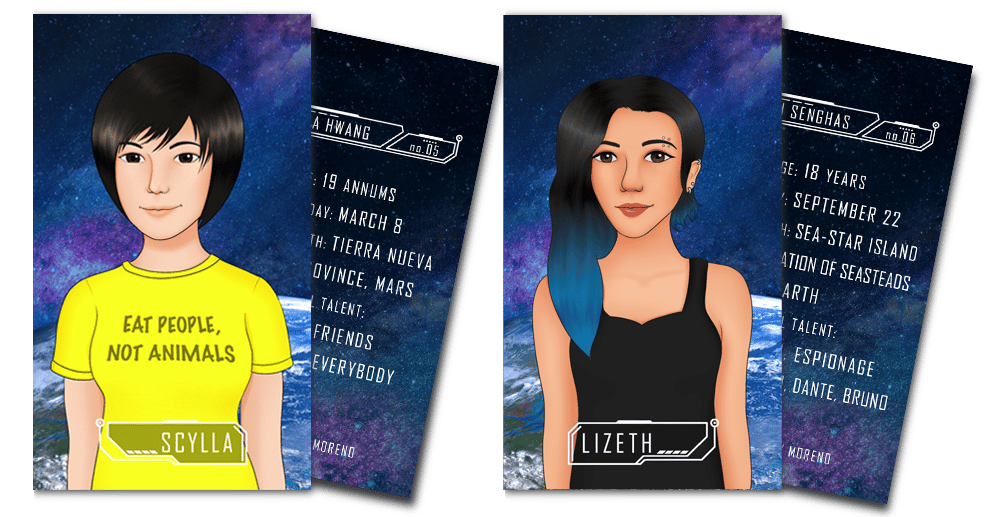 Mockup of art cards of Scylla and Lizeth