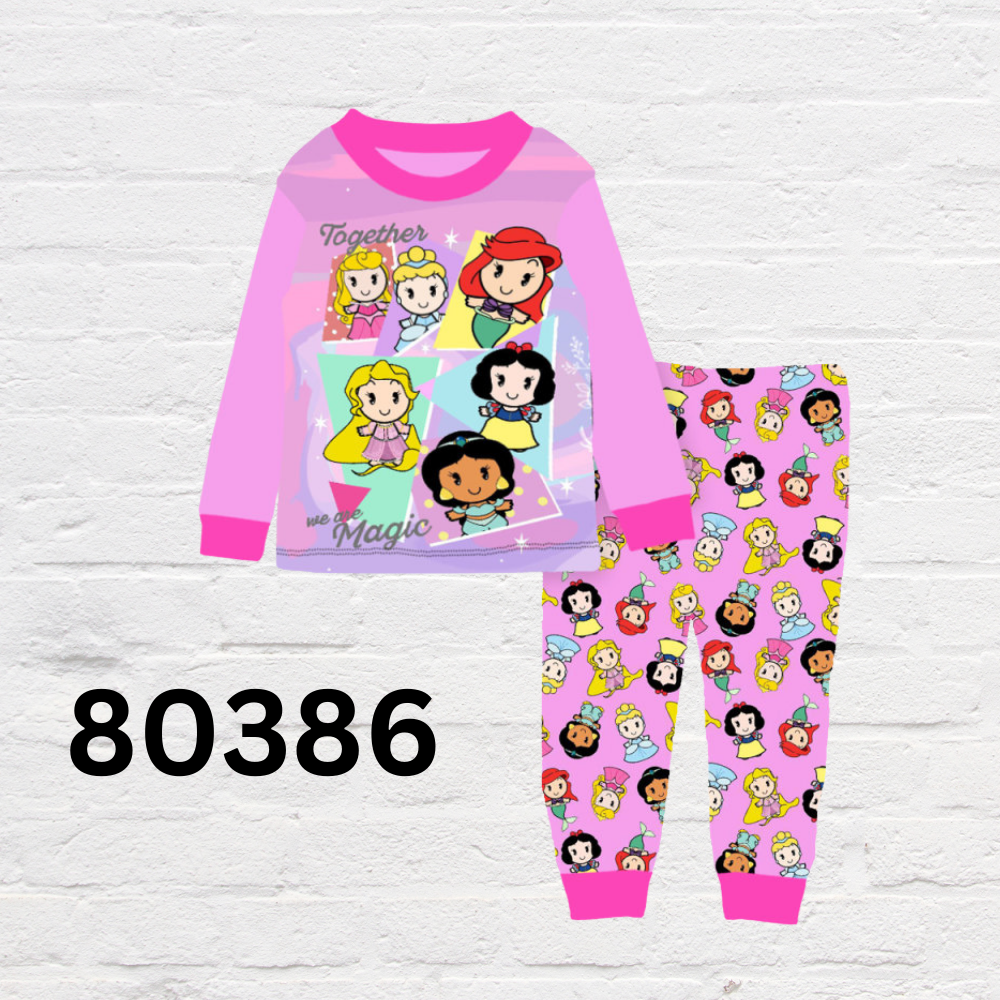 Toddler and kids pajama set with Paw Patrol and princess cartoon patterns