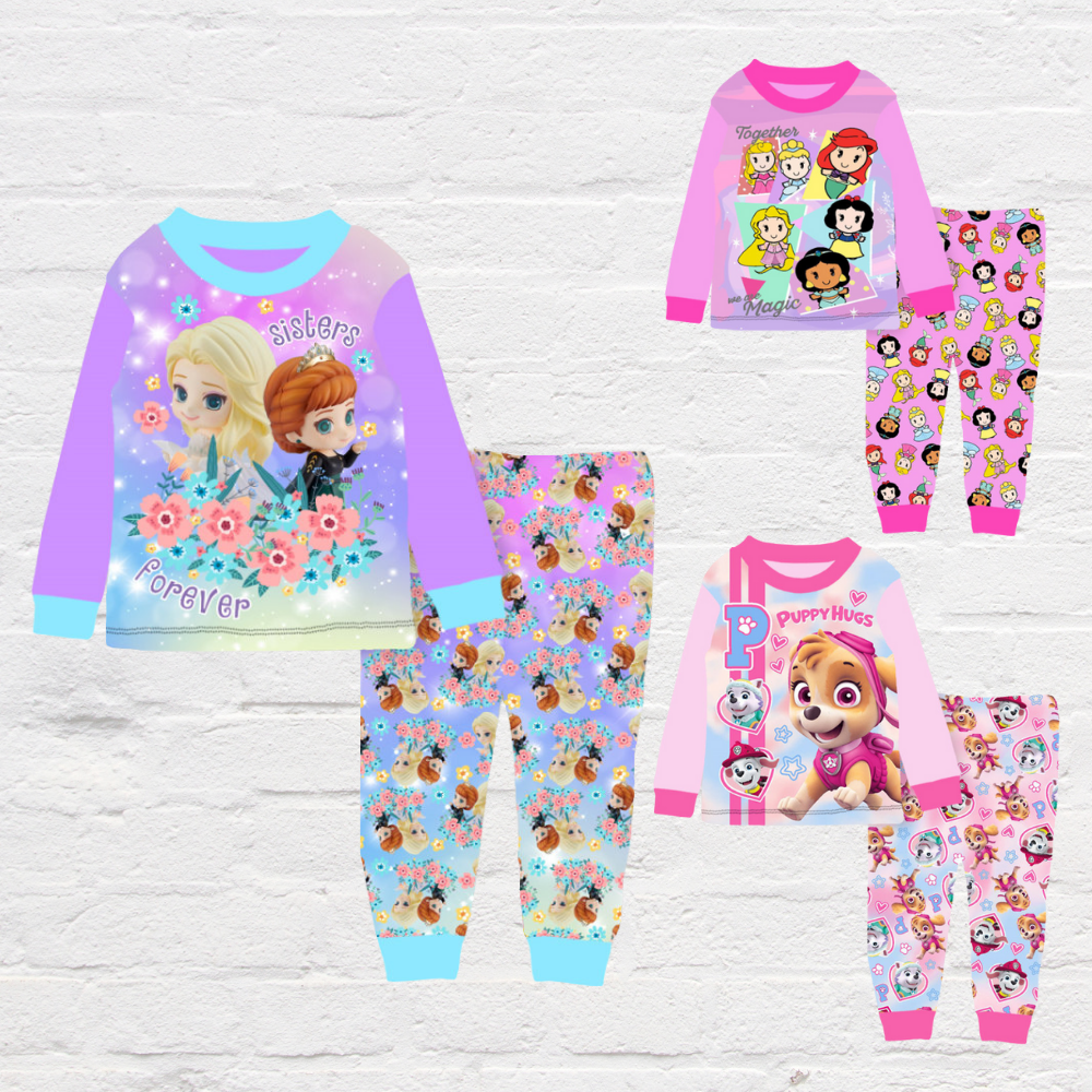 Kids pajamas set ages 3–8 with Paw Patrol, princess, and Frozen-inspired designs