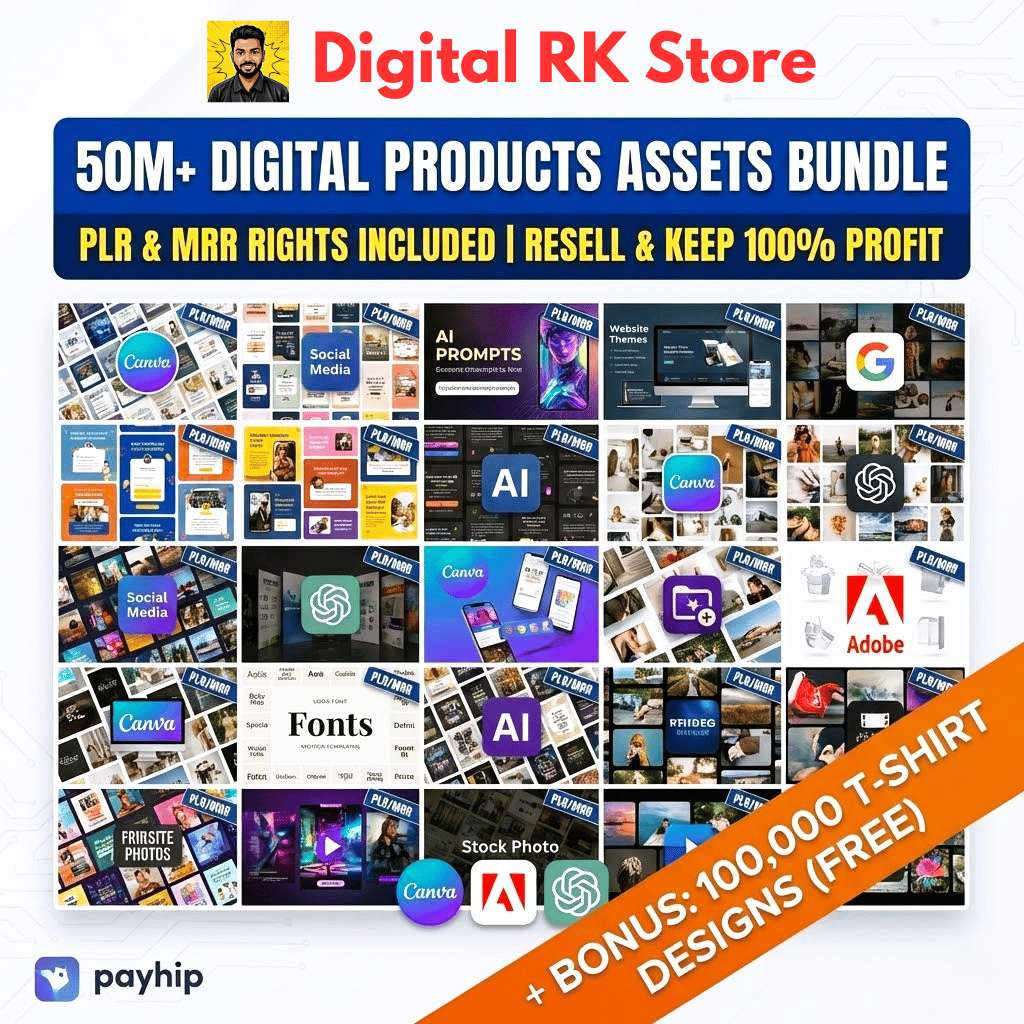50M+ Digital Products Assets Bundle (PLR/MRR) + 100K T-Shirt Designs Bonus | Resell & Keep 100% Profit