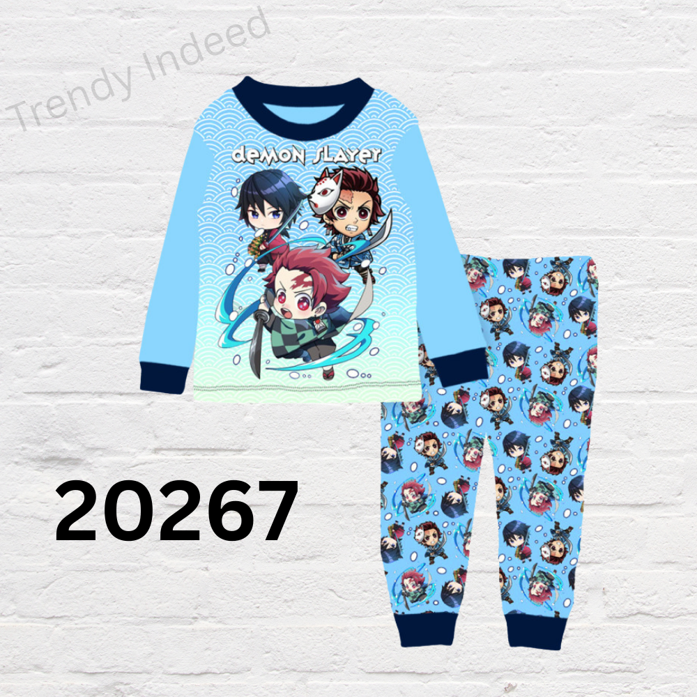 Cute anime-style kids nightwear ages 9–14 with Demon Slayer and Sumikko Gurashi prints