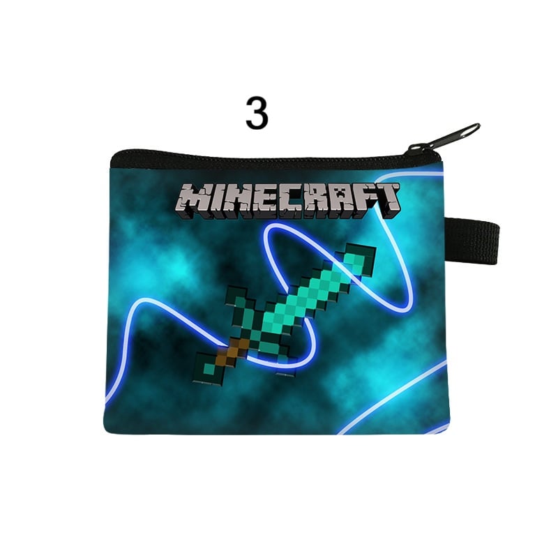 Cartoon block-style kids coin pouch with zipper closure