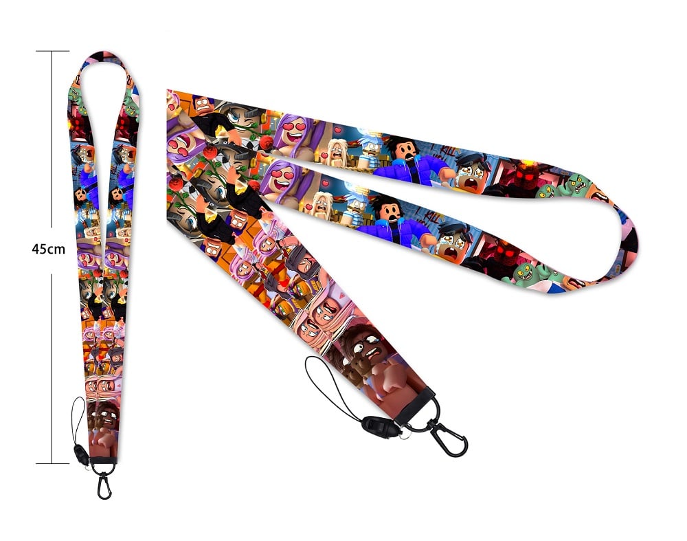 Block-style game inspired lanyard with colorful fan design