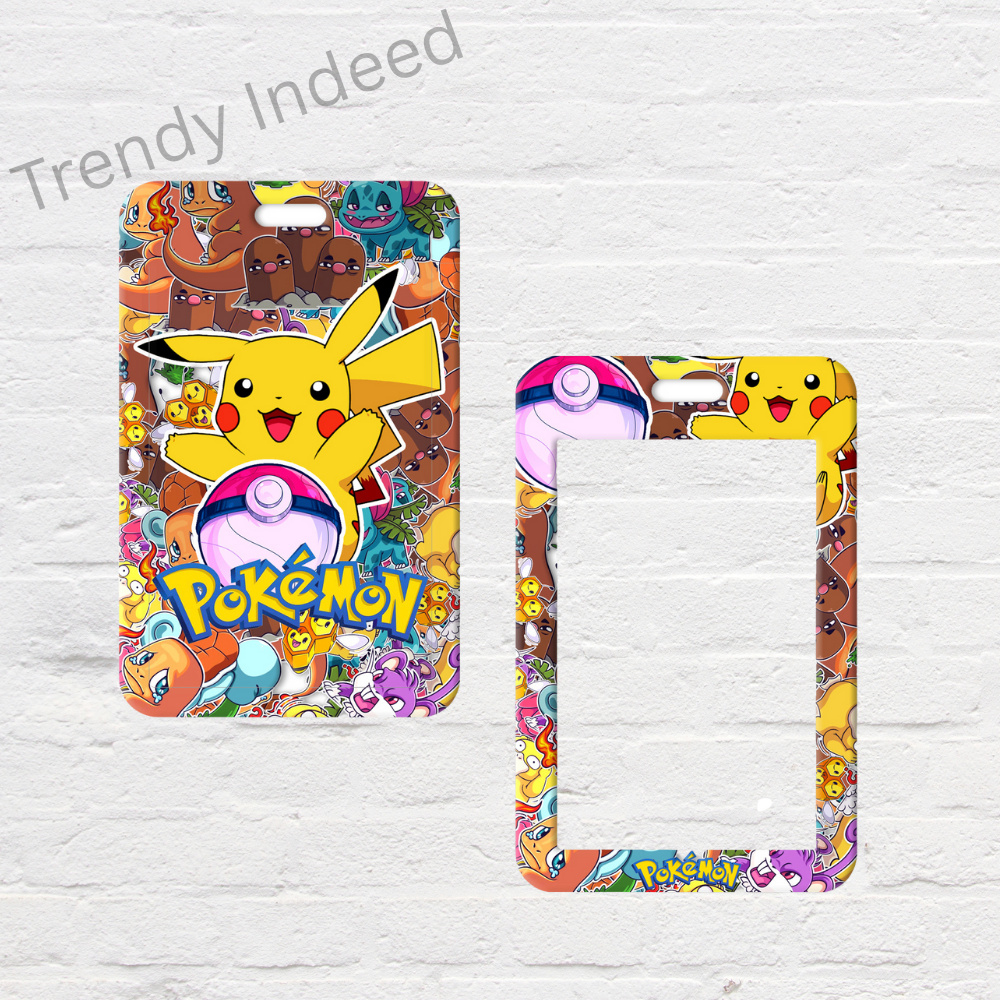 Cute Pokémon Pikachu style ID card holder with neck lanyard for children and collectors