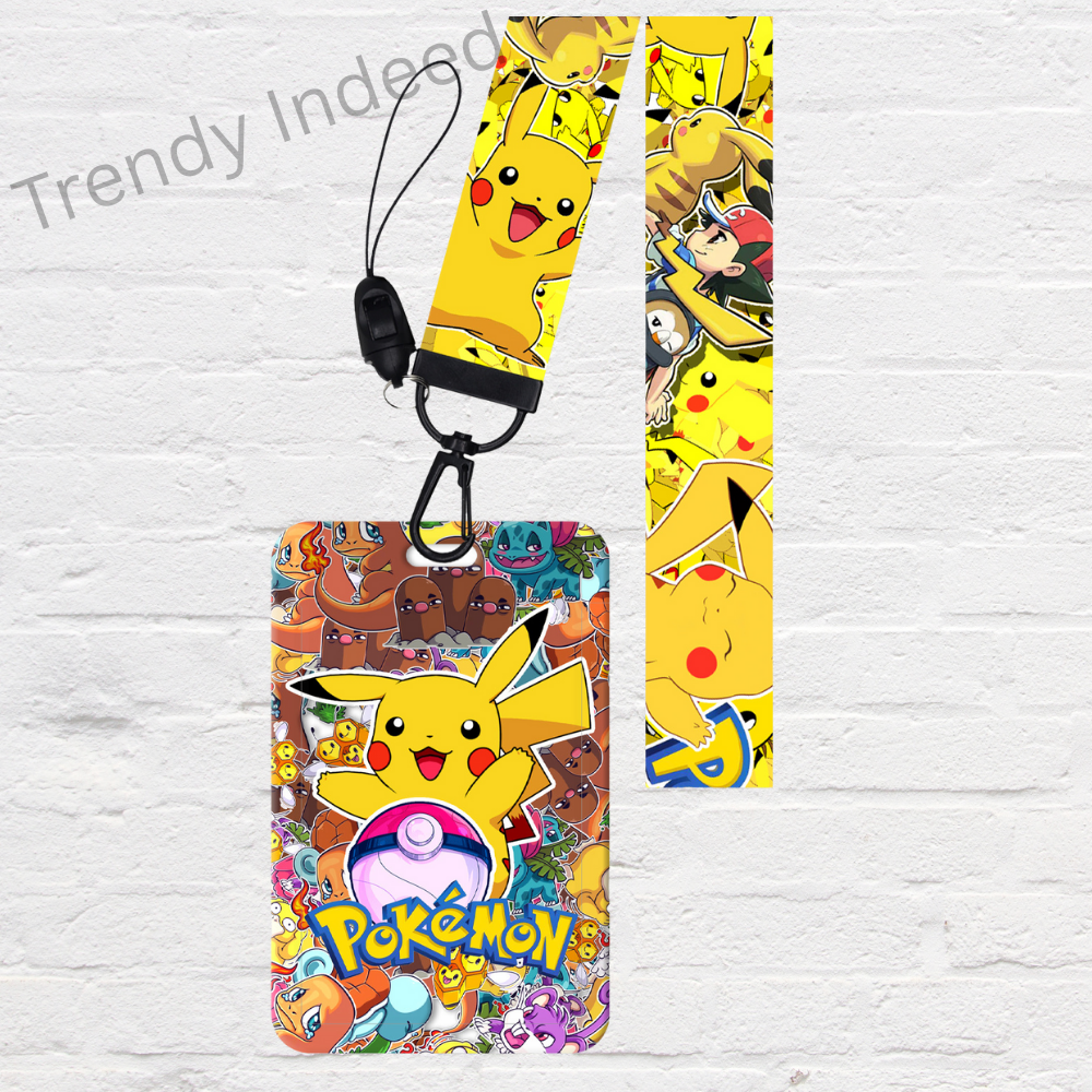 Pokémon style Pikachu card holder with cute lanyard for school or daily use