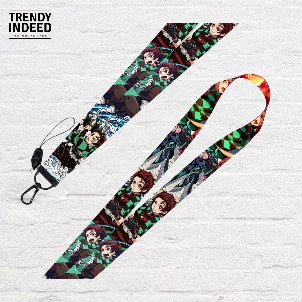 Cute Demon Slayer anime lanyard strap with hooks for mobile and ID badge